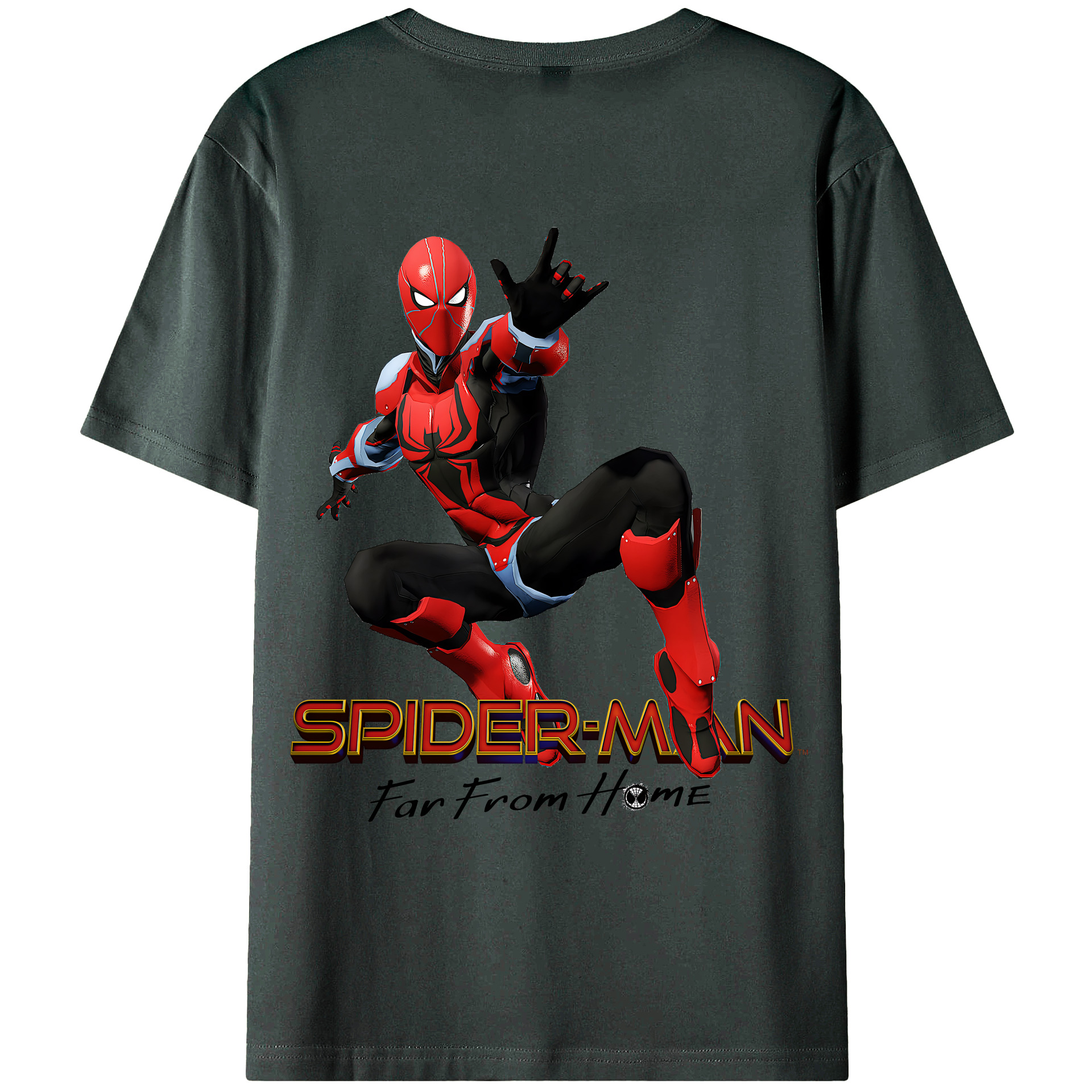 （画像用） Spider Man スパイダーマン 綿100％ メンズ半袖Tシャツ（バックプリント） 通気性